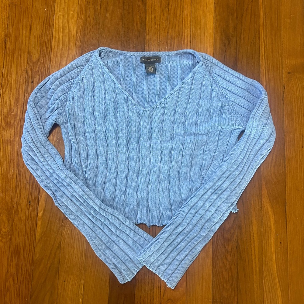 Vintage Banana Republic Sky Blue V-Neck Cable Knit Sweater